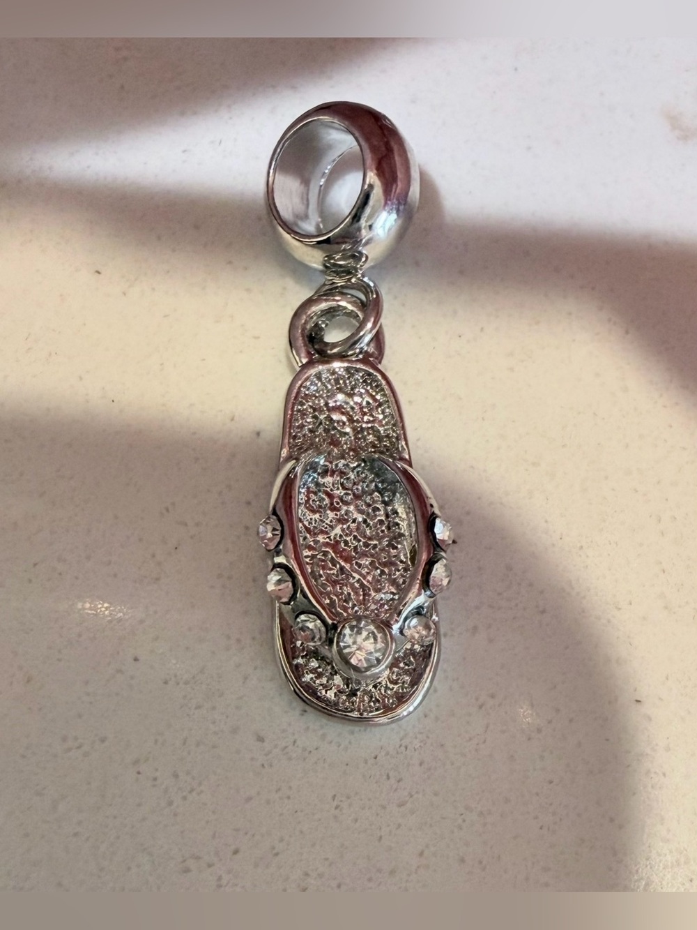 Pavé CZ Flip Flop Dangle Charm Silver - Pandora style - Picture 4 of 5
